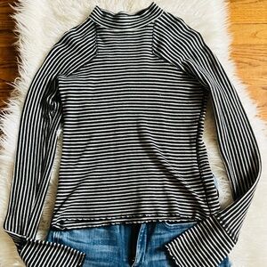 Free People Black and White Striped Long Sleeve Top